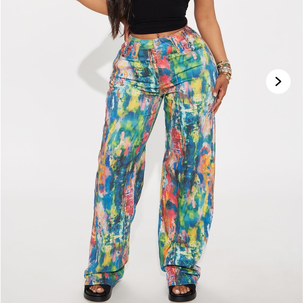 Fashion Nova Multicolor Abstract Wide Leg Jeans